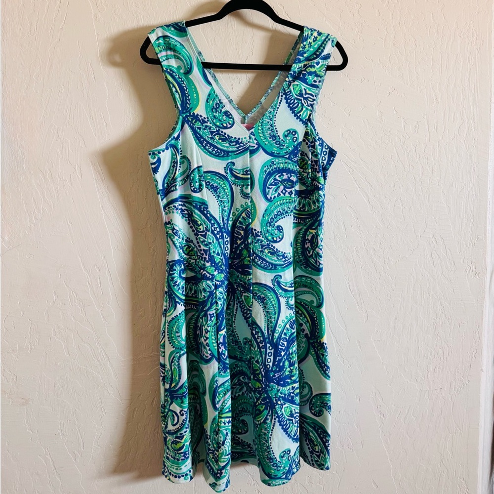 Lilly Pulitzer Dahlia Paisley Dress Blue Green sleeveless